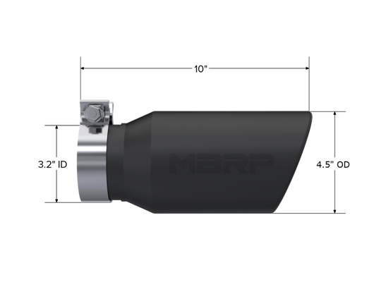MBRP Universal Tip 4.5in OD / 3.2in Inlet / 10in Length / Angled Cut Rolled End - Black - T5196BLK