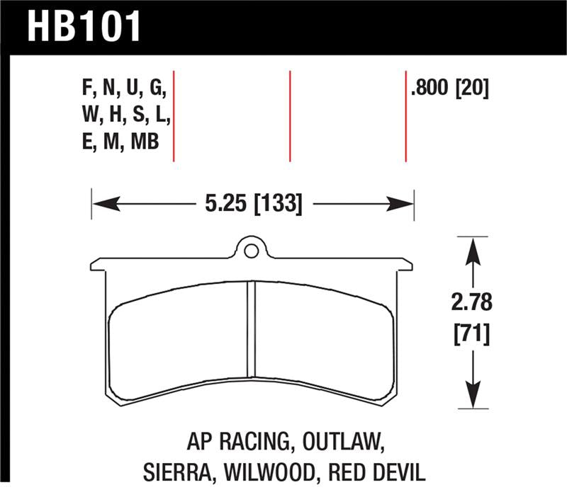 Hawk AP Racing Essex / Brakeman / CNC / Coleman / Outlaw / Wilwood DTC-70 Race Brake Pads - HB101U.800