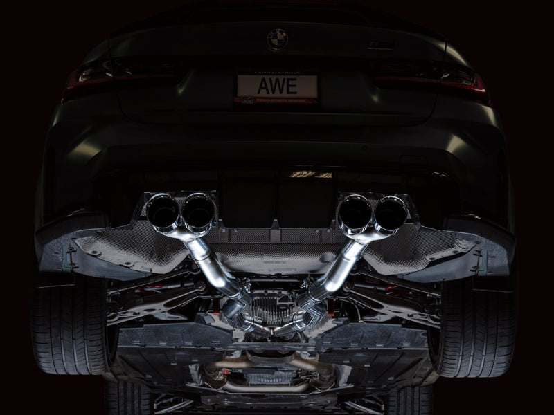 AWE Tuning Track Edition Cat-Back Exhaust for BMW G8X M3/M4 - Chrome Silver Tips - 3020-43482