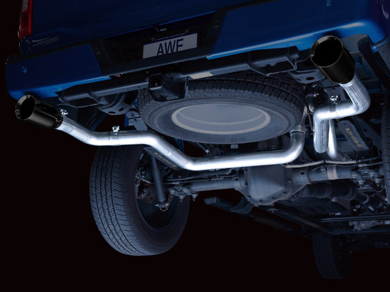 AWE Tuning 0FG 21+ Ford F150 Dual Split Rear Cat-Back Exhaust- 5in Diamond Black Tips - 3015-33119