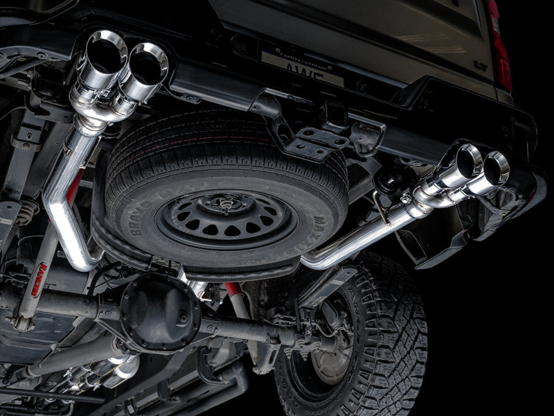 AWE Tuning 4th Gen GM 1500 6.2L 0FG Cat-Back Split Rear Exit (w/ Bumper Cutouts) - Quad Chrome Tips - 3015-42203