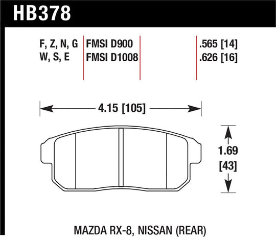 Hawk 2001-2001 Infiniti G20 (Made On or After 12-1-01) HPS 5.0 Rear Brake Pads - HB378B.565