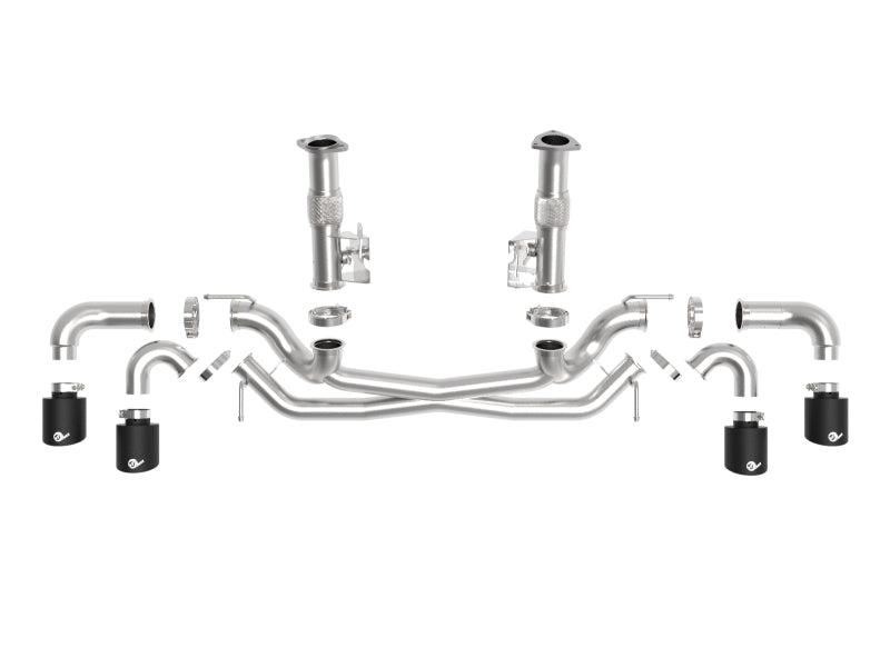 aFe MACH Force-Xp 3in to 2-1/2in 304SS Cat-Back (No Muff.) 2020 Chevy Corvette (C8) 6.2L - Black Tip - 49-34127NM-B
