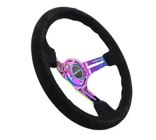Load image into Gallery viewer, NRG Reinforced Steering Wheel (350mm / 3in. Deep) Blk Suede/Blk Stitch w/Neochrome Slits - RST-018S-MCBS