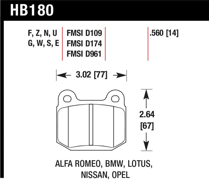 Hawk 03-06 Evo / 04-09 STi / 03-07 350z Track DTC-30 Rear Pads - HB180W.560