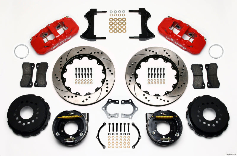Wilwood AERO4 Rear P-Brake Kit 14.00in Drill Red Mopar/Dana 2.36in Off w/Snap Ring Bearing - 140-10951-DR