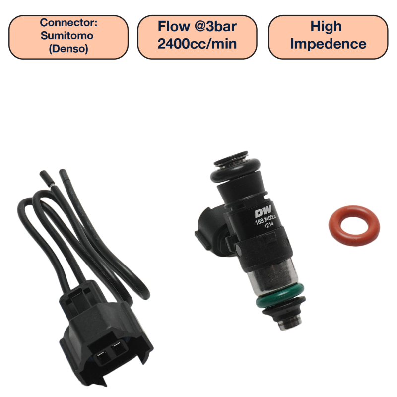 DeatschWerks Universal 2400cc Single Fuel Injector / 34mm Length / 14mm O-Ring Seals - DW2400-34-14-14-1