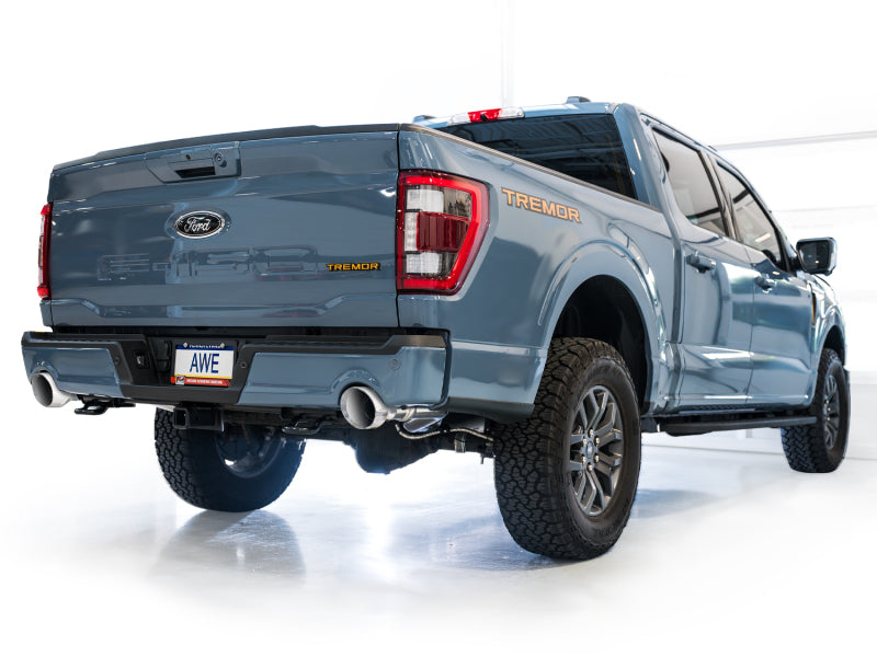 AWE Tuning 2021+ Ford F150 Tremor w/ Bumper Cutouts 0FG Non-Resonated Cat-Back w/ Chrome Silver Tips - 3020-32402