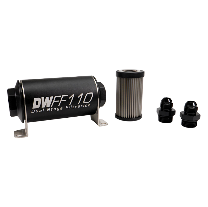 DeatschWerks Stainless Steel 8AN 5 Micron Universal Inline Fuel Filter Housing Kit (110mm) - 8-03-110-005K-8