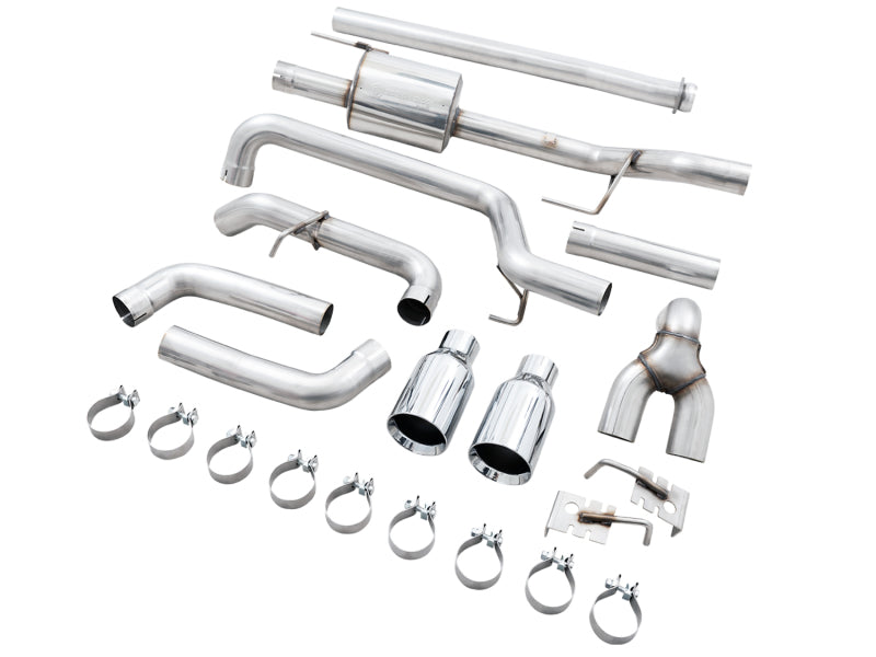 AWE Tuning 0FG 21+ Ford F150 Dual Split Rear Exhaust - 5in Chrome Silver Tips - 3015-32105