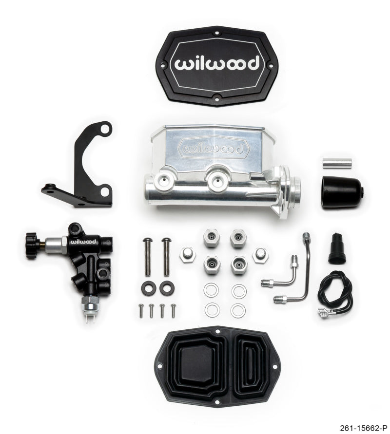 Wilwood Compact Tandem M/C - 1.12in Bore w/RH Bracket and Valve - Ball Burnished - 261-15662-P