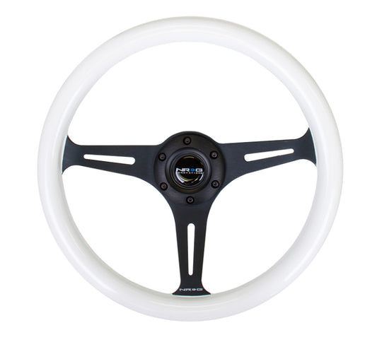 NRG Classic Wood Grain Steering Wheel (350mm) Glow-In-The-Dark Blue Grip w/Black 3-Spoke Center - ST-015BK-GL/BL