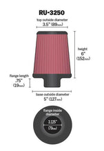 Load image into Gallery viewer, K&amp;N Universal Tapered Filter 3.125in Flange ID x 5in Base OD x 3.5in Top OD x 6in Height - RU-3250