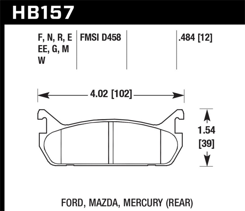 Hawk 91-96 Ford Escort 1.8L GT Rear ER-1 Brake Pads - HB157D.484