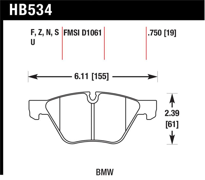 Hawk 08-12 BMW 128i /06 325i/325Xi /07 328i/328Xi /06 330i/330Xi Front HT-10 Race Brake Pads - HB534S.750