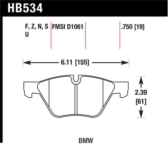 Hawk 08-12 BMW 128i /06 325i/325Xi /07 328i/328Xi /06 330i/330Xi Front HT-10 Race Brake Pads - HB534S.750