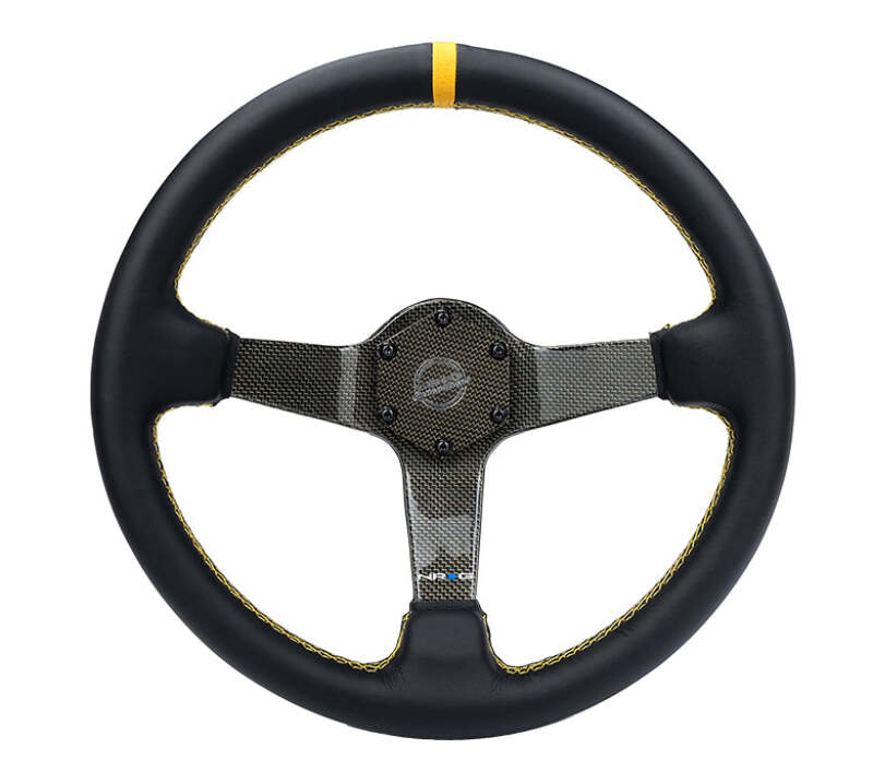 NRG Carbon Fiber Steering Wheel (350mm) Leather Trim w/Gold Stitching/Center Mark - RST-036CF-GD