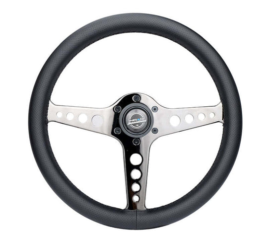 NRG Light Weight Gaming Steering Wheel - Driftz 350mm 3 Black Chrome Spokes Perforated Leather - ST-034BC-PR