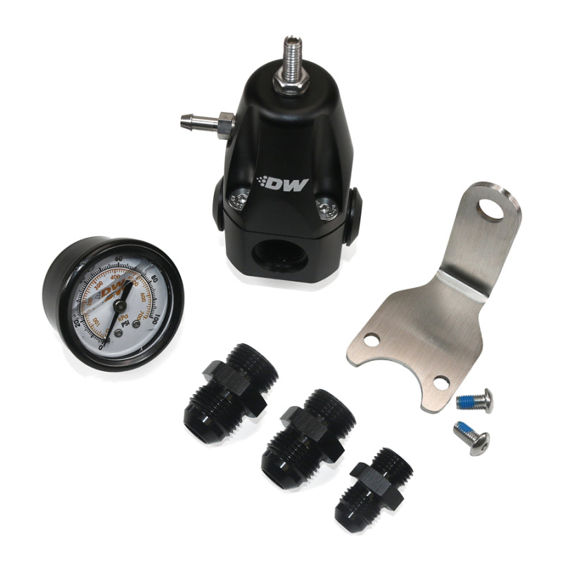 DeatschWerks DWR1000 AFPR + Pressure Gauge + 8AN & 6AN Fittings - Anodized Black - 6-1000-FRB-86