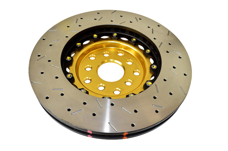 DBA 04-07 STi/2017 BRZ w/Perf. Pkg. 10 Hole Front Drilled/Slotted 5000 Series 2 Pc Rotor w/Gold Hat - DBA5654GLDXS-10