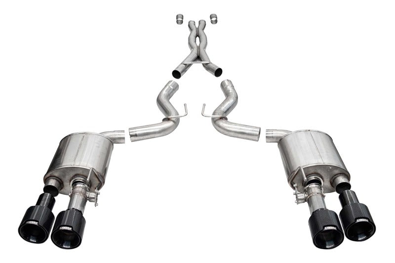 Corsa 20-22 Ford Mustang GT500 3.0in Dual Rear Exit Catback w/ Twin 5.0in Black Carbon Fiber Tips - 21292CFBLK