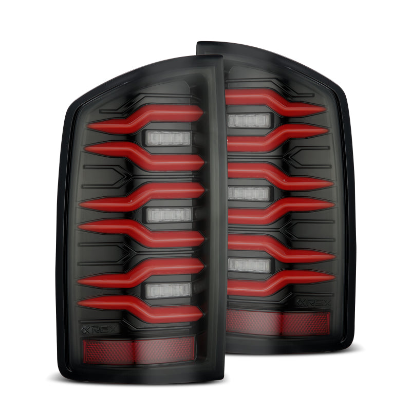 AlphaRex 07-08 Dodge Ram1500/07-09 Dodge Ram 2500+3500 Luxx-Series LED Tail Lights(Pair) Black/Red - 641060