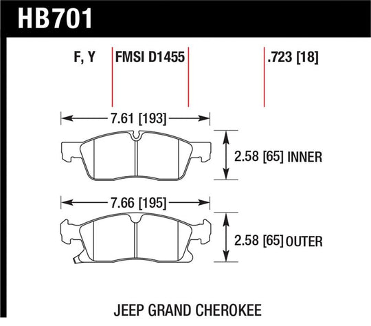 Hawk 11-12 Dodge Durango / 11-12 Jeep Grand Cherokee Perf Ceramic Front Street Brake Pads - HB701Z.723
