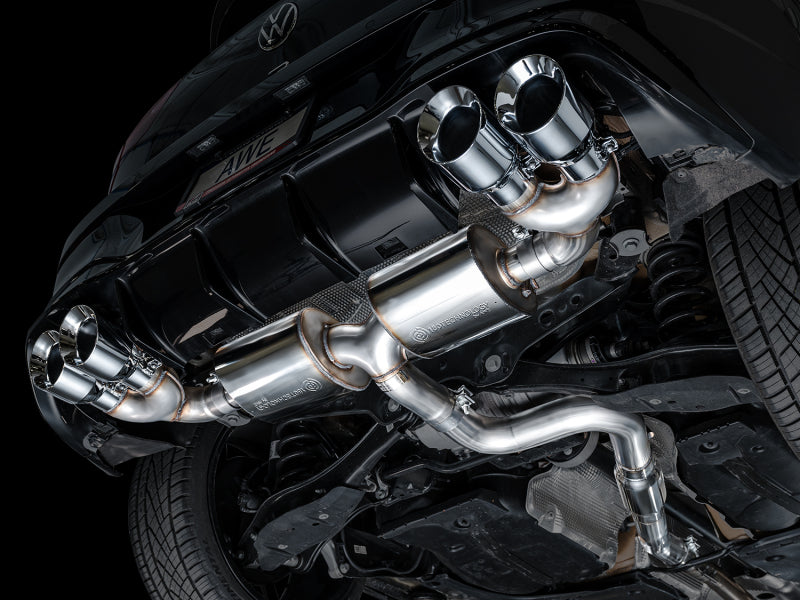 AWE Tuning MK8 Volkswagen Golf R 3in Touring Edition Quad Exhaust - Chrome Silver Tips - 3015-42658