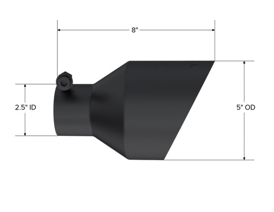 MBRP Black-Coated Tip 2.5in ID, 5in OD Out, 8in Length, Angle Cut, Dual Wall - T5203BLK