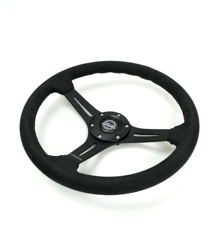 NRG Reinforced Micro Suede Racing Steering Wheel 350mm / 2.5in Deep / 4mm Matte Black Spoke - RST-030SA