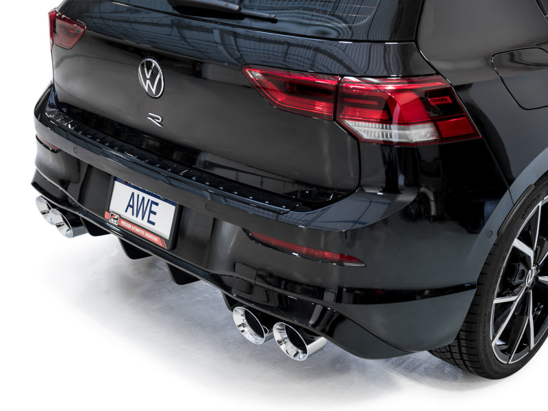 AWE Tuning MK8 Volkswagen Golf R 3in Track Edition Quad Exhaust - Chrome Silver Tips - 3020-42658