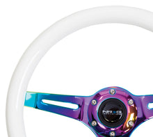 Load image into Gallery viewer, NRG Classic Wood Grain Steering Wheel (350mm) Glow-N-The-Dark Green Grip w/Neochrome 3-Spoke Center - ST-015MC-GL