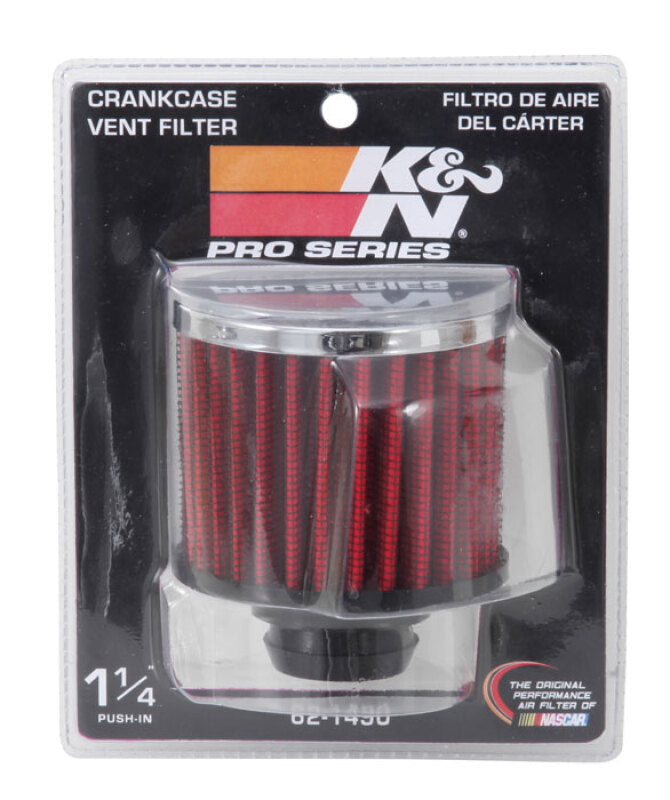 K&N Rubber Base Chrome Top Push-In Crankcase Vent Filter 3in OD x 2-1/2in H. - 62-1490