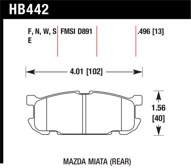 Hawk 01-02 Miata w/ Sport Suspension HP+  Street Rear Brake Pads (D891) - HB442N.496