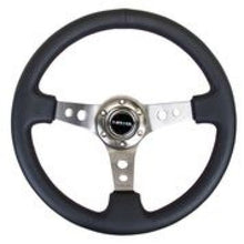 Load image into Gallery viewer, NRG Reinforced Steering Wheel (350mm / 3in. Deep) Blk Leather w/Gunmetal Circle Cutout Spokes - RST-006GM