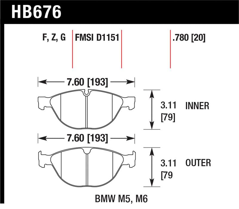 Hawk 06-10 BMW M5/M6 HPS Street Front Brake Pads - HB676F.780