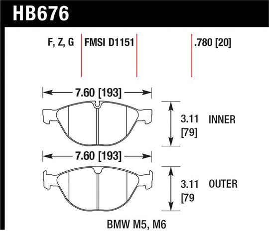 Hawk 06-10 BMW M5/M6 HPS Street Front Brake Pads - HB676F.780