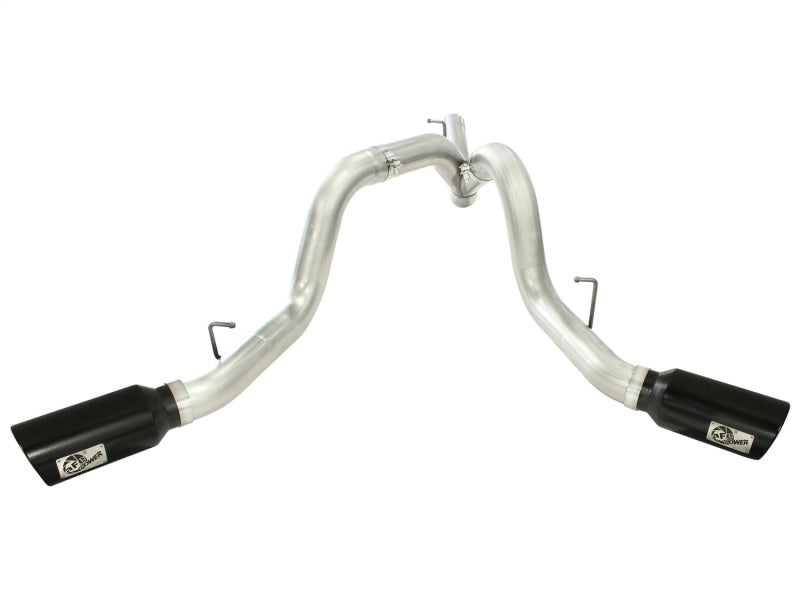 aFe MACHForce XP Exhaust Aluminized Dual Split DPF Back 11-15 GM Diesel Truck V8-6.6L (td) (BLK tip) - 49-04043-B