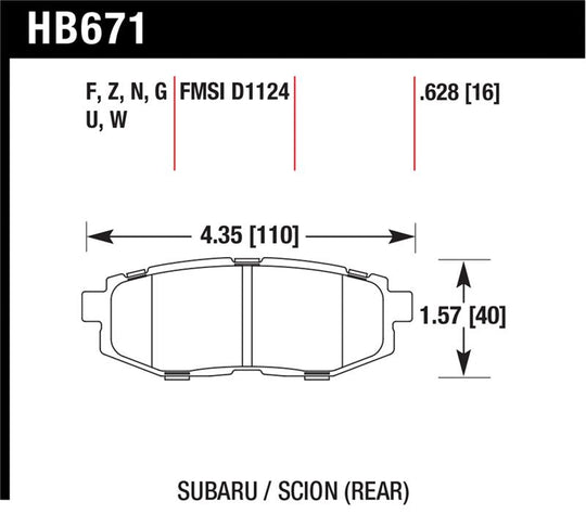 Hawk 11+ Subaru Legacy GT HPS Street Rear Brake Pads - HB671F.628