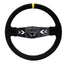 Load image into Gallery viewer, NRG Reinforced Steering Wheel (350mm / 3in. Deep) Blk Suede w/NRG Arrow Cut 2-Spoke &amp; Yellow Mark - RST-022S-Y