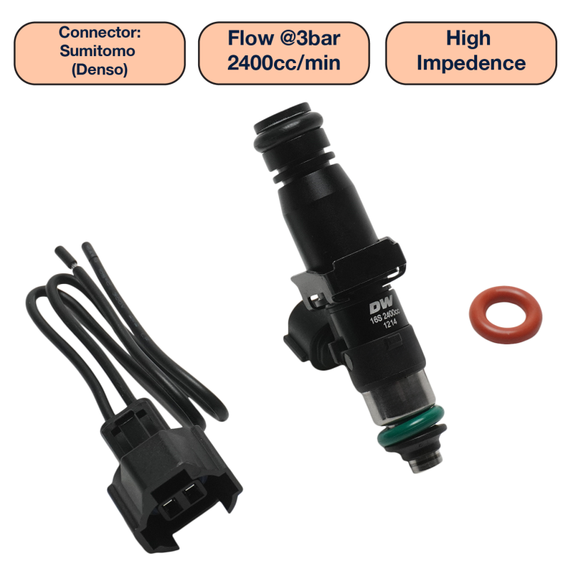 DeatschWerks Universal 2400cc Single Fuel Injector / 60mm Length / 14mm O-Ring Seals - DW2400-60-14-14-1