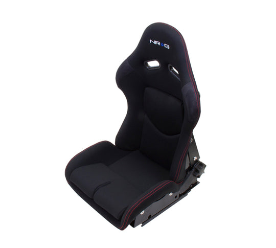 NRG FRP Bucket Seat - Reclinable (Black Cloth w/Red Stitching) - RSC-400BK