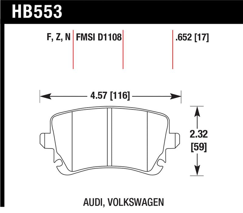 Hawk 06-07 Audi A6 Quattro / 03-04 RS6 / 04-08 S4 HPS Street Rear Brake Pads - HB553F.652