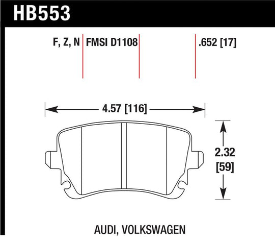 Hawk 06-07 Audi A6 Quattro / 03-04 RS6 / 04-08 S4 HPS Street Rear Brake Pads - HB553F.652