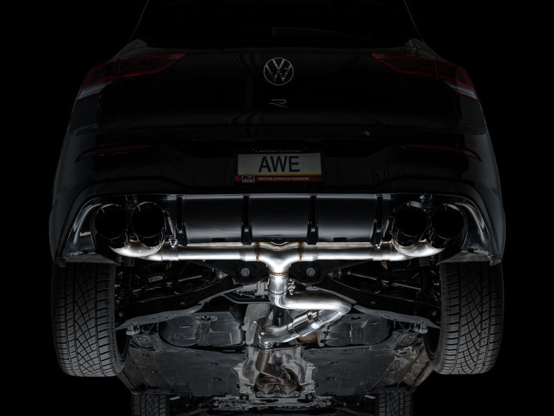 AWE Tuning MK8 Volkswagen Golf R 3in Track Edition Quad Exhaust - Diamond Black Tips - 3020-43658