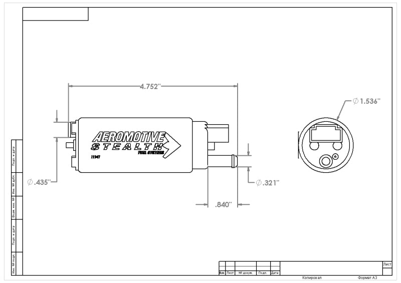 Aeromotive 340 Series Stealth In-Tank E85 Fuel Pump - Offset Inlet - 11541
