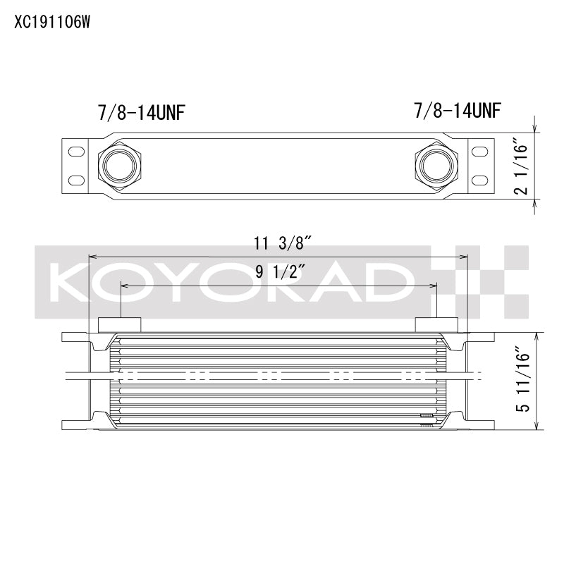 Koyo 19 Row Oil Cooler 11.25in x 5.75in x 2in (AN-10 ORB provisions) - XC191106W