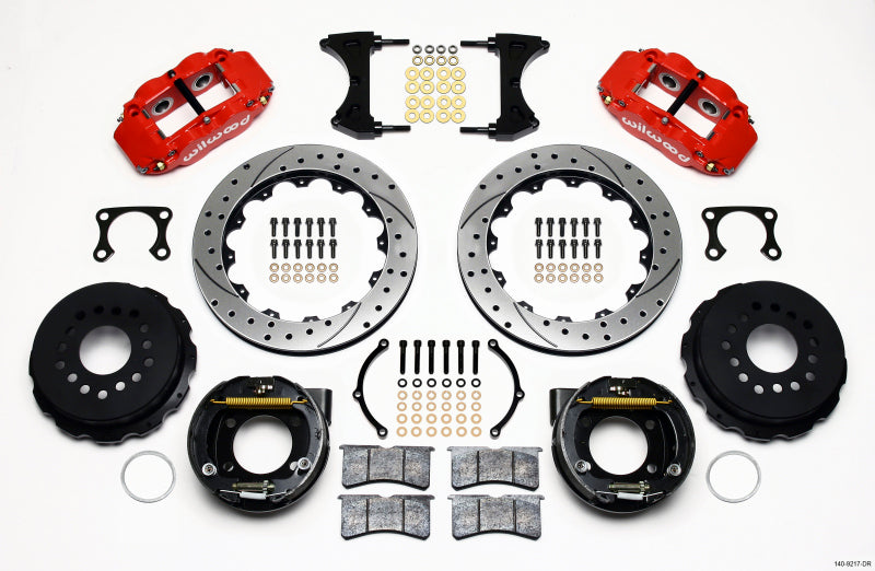 Wilwood Narrow Superlite 4R Rear P-Brk Kit 12.88in Drilled Red Big Ford Old Style 2.36in Offset - 140-9217-DR