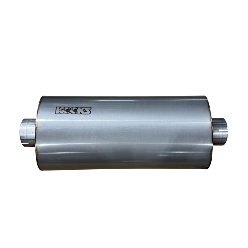 Kooks 3in Oval Clamp In Center/Center Muffler 18in Long Body Polished Stainless Steel - MUF-019-CI