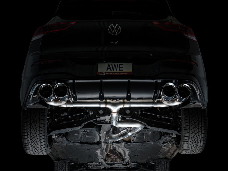 AWE Tuning MK8 Volkswagen Golf R 3in Track Edition Quad Exhaust - Chrome Silver Tips - 3020-42658